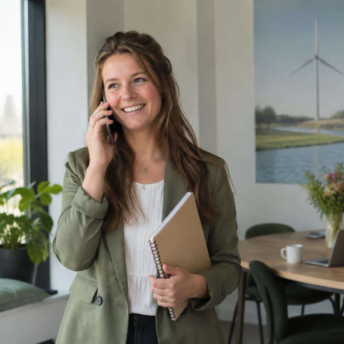 Persoonlijk energieadviseur in gesprek met een klant aan de telefoon